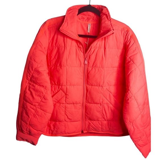 Free People Pippa Packable Puffer Jacket Bomber Size L NEW Neon Orange - Picture 1 of 8